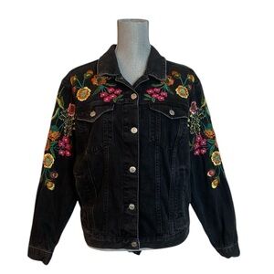 Top Shop Embroidered Black Denim Jacket